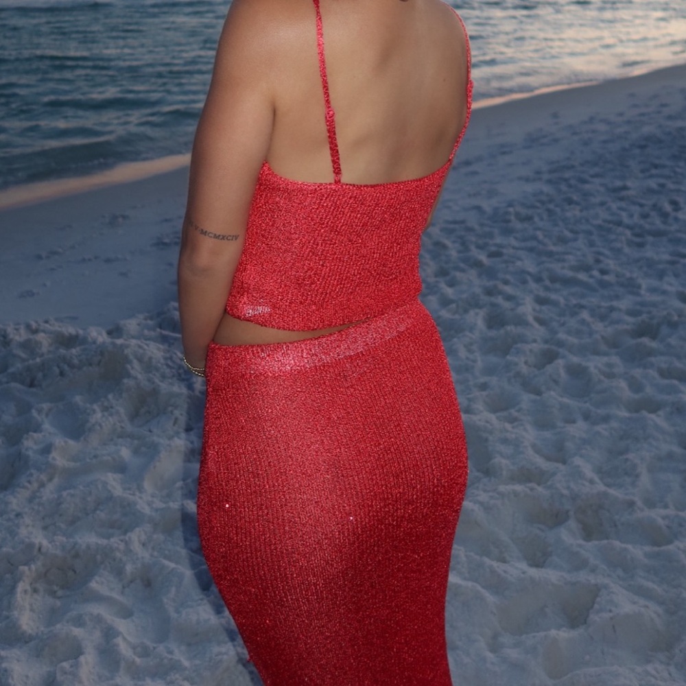 Red Sequin Two Piece Set